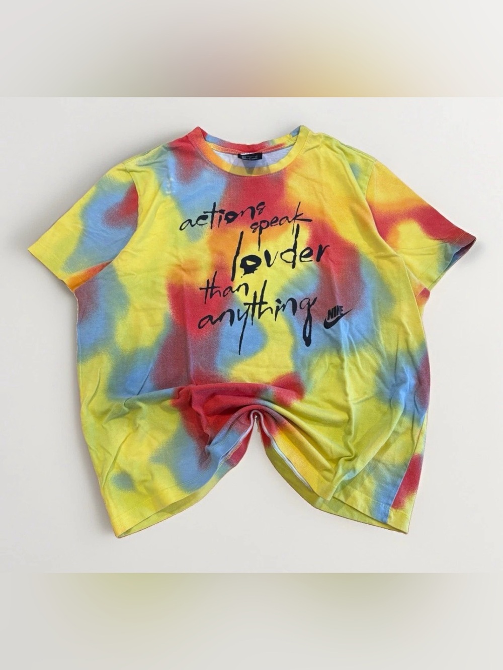Nike T-Shirt Tie Dye Rare Actions Speak Louder Tee AOP Size XL Back Print Rare